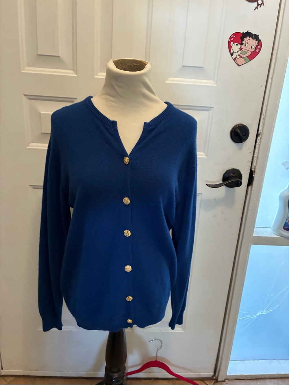 Women's cashmere Royal Blue Button-Front Cardigan Sweater